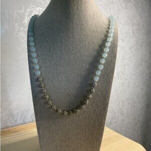 Banana Republic Signed Blue Sparkle Silver Tone Beaded Necklace